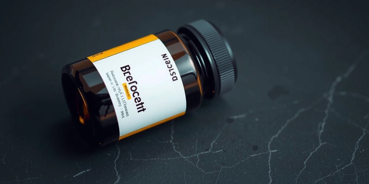 Supplement bottle with minimalist design on slate